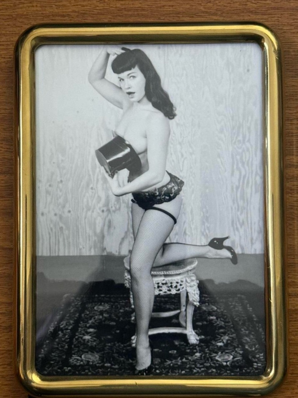 Vintage Brass 5x7 Frame with Bettie Page Photo